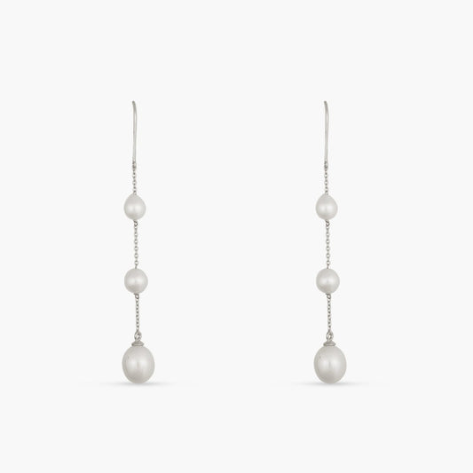 Trinity Pearl Silver Drop Earrings