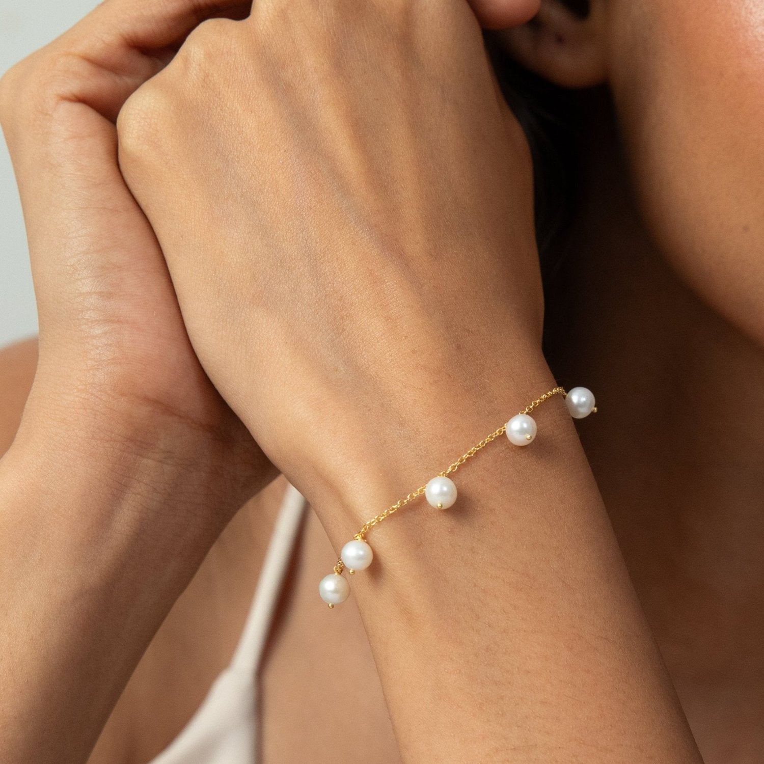 Evelyn Pearl Chain Gold Plated Silver Bracelet
