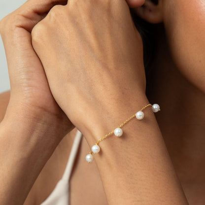 Evelyn Pearl Chain Gold Plated Silver Bracelet