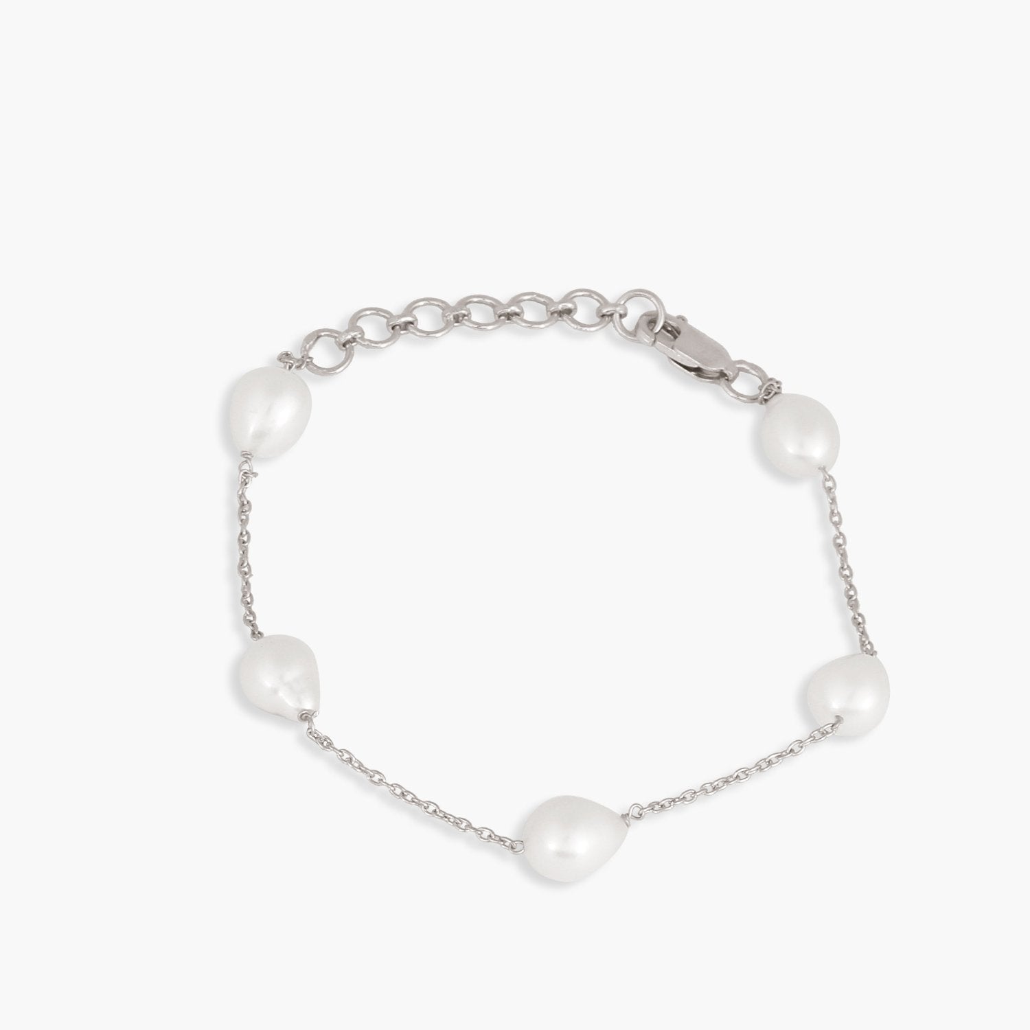 Celeste Studded Pearl Chain Silver Bracelet