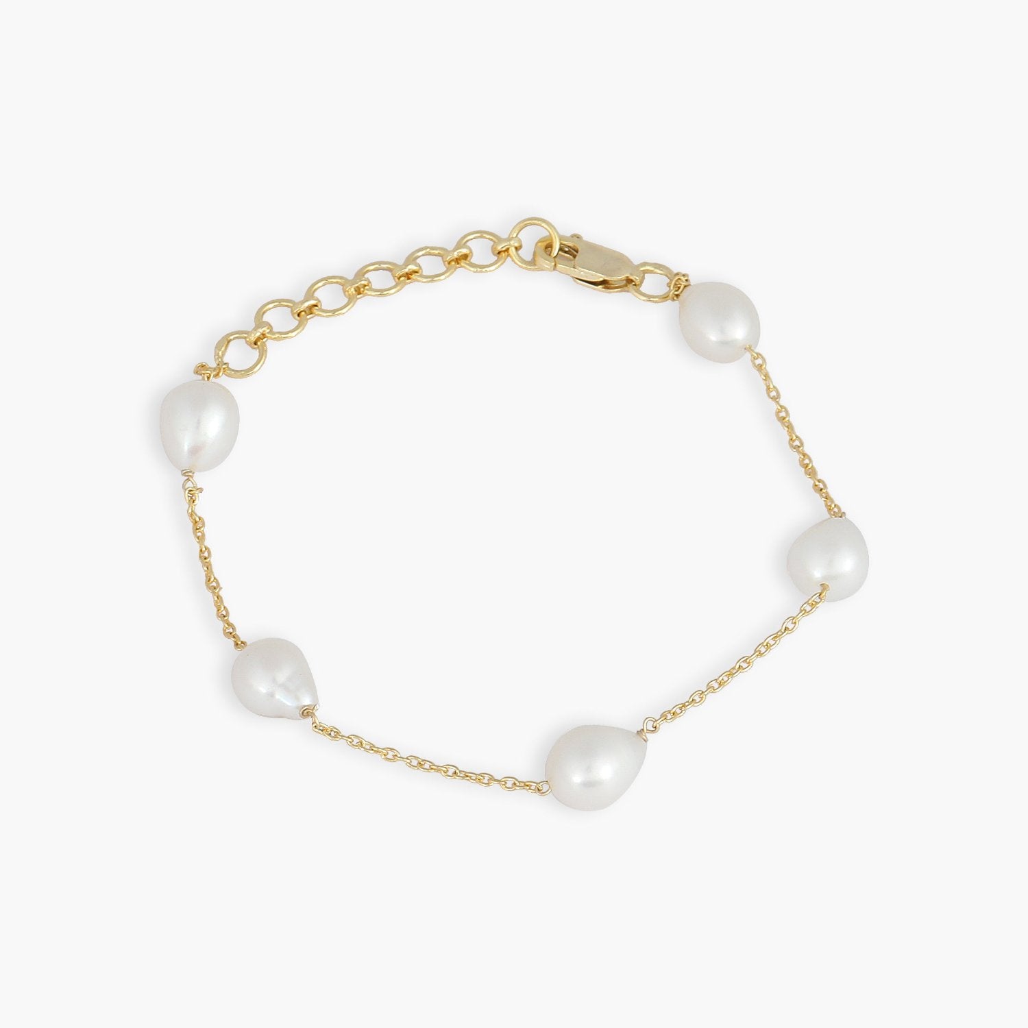 Celeste Studded Pearl Chain Gold Plated Silver Bracelet