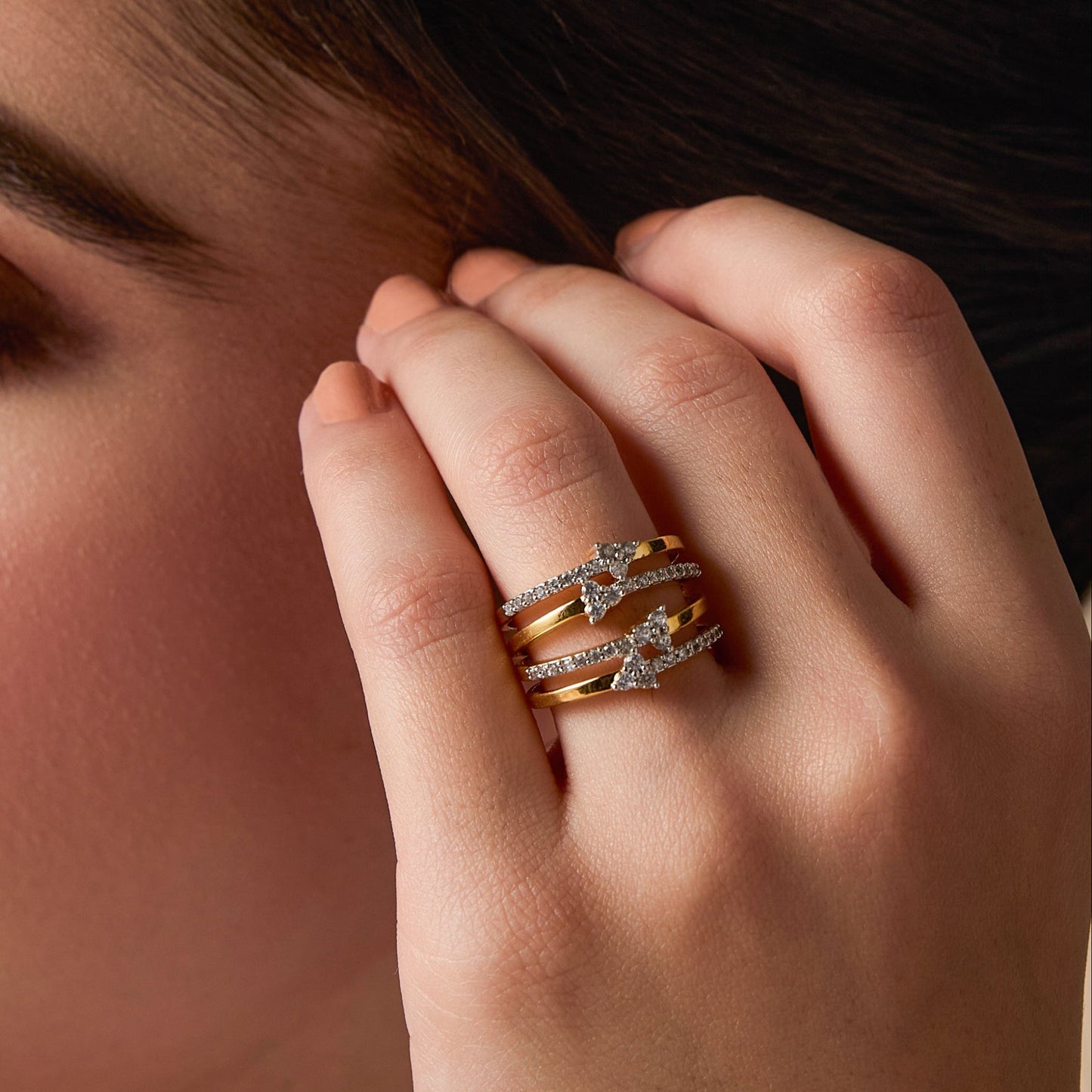 Strata Stacked CZ Silver Ring