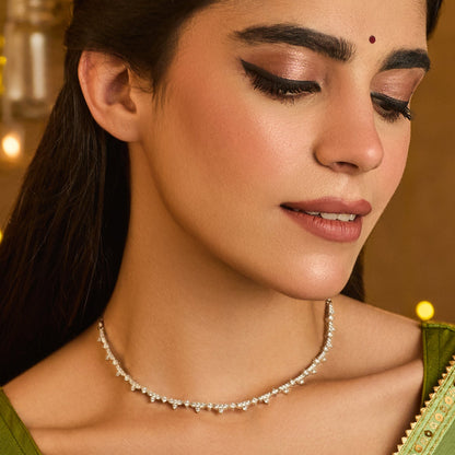 Radiant Bloom CZ Silver Necklace