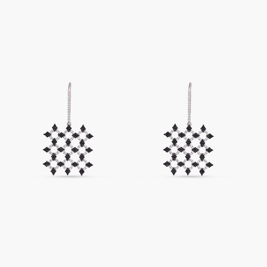 Monochrome Play Square CZ Silver Drop Earrings
