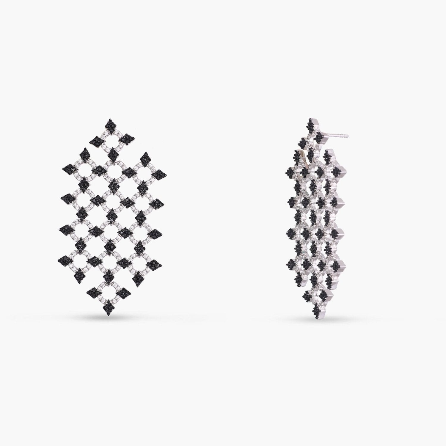 Monochrome Play Statement Silver Drop Earrings