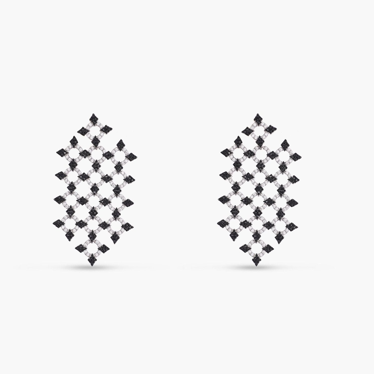 Monochrome Play Statement Silver Drop Earrings
