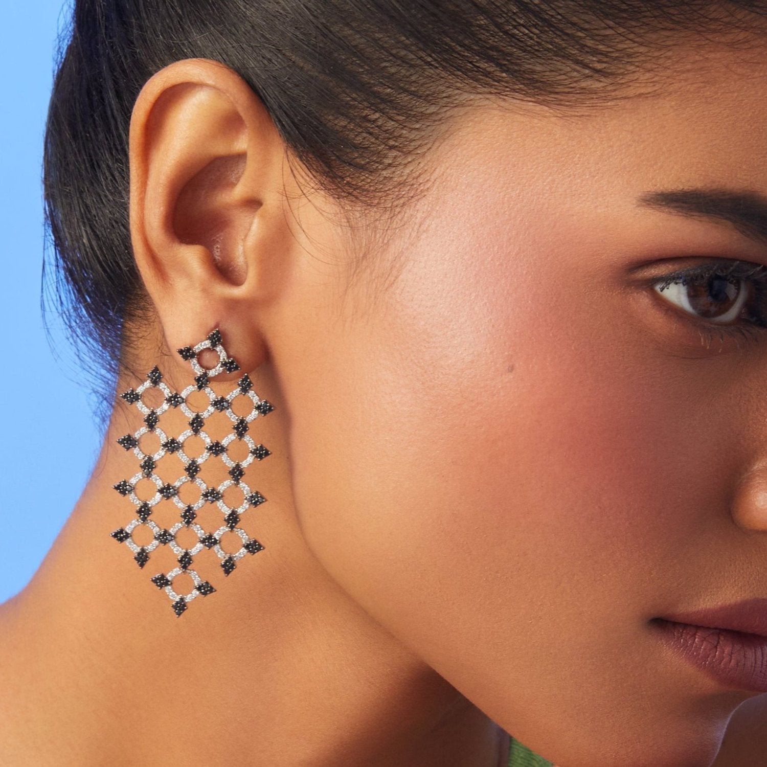 Monochrome Play Statement Silver Drop Earrings