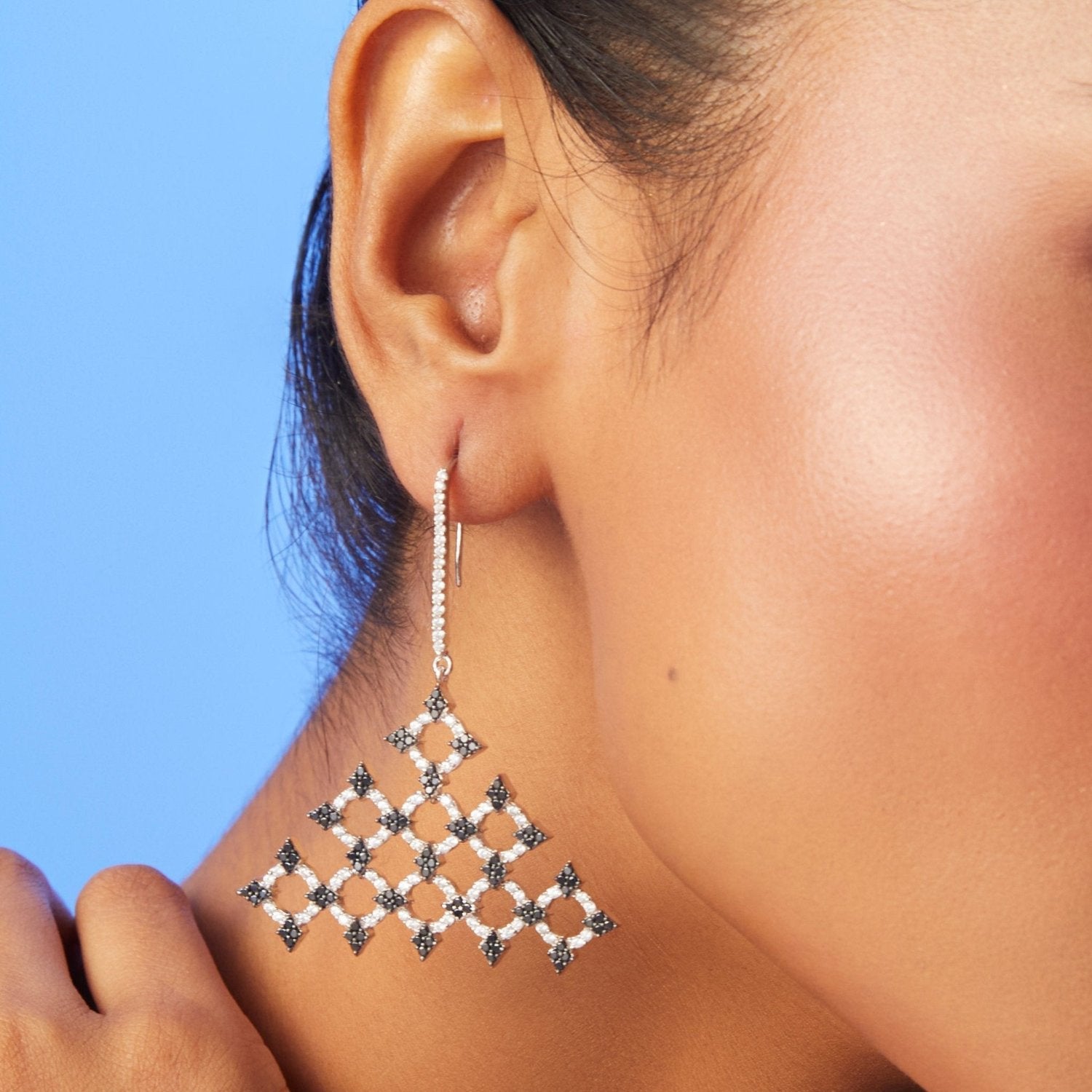 Monochrome Play CZ Silver Triangular Drop Earrings