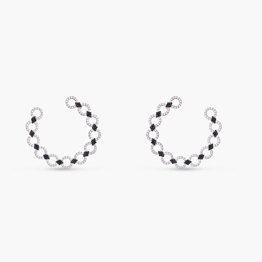 Monochrome Play Front-Back CZ Silver Hoop Earrings