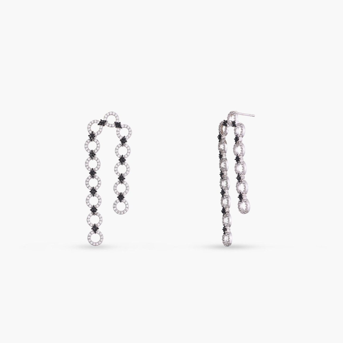 Monochrome Play Linked CZ Silver Drop Earring