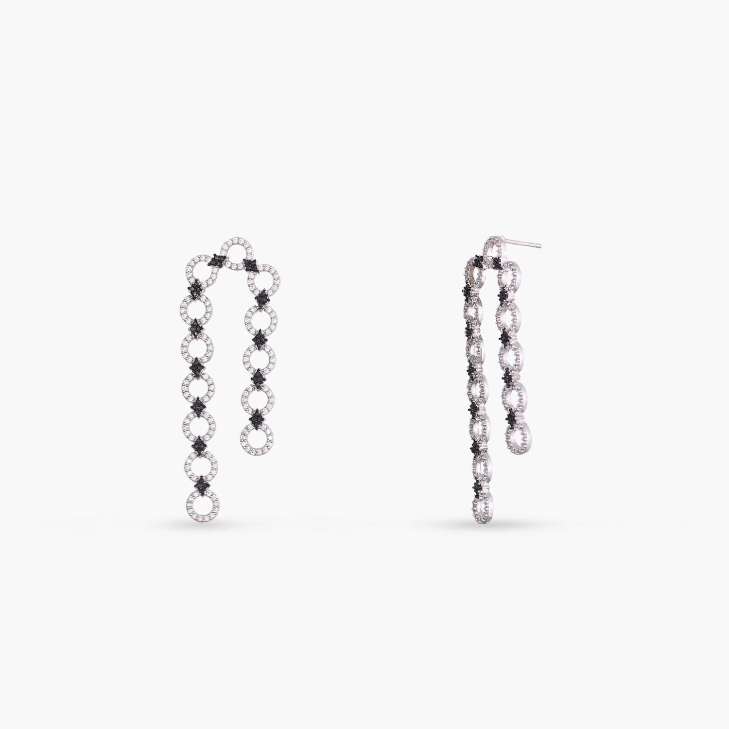 Monochrome Play Linked CZ Silver Drop Earring