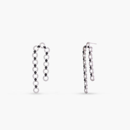 Monochrome Play Linked CZ Silver Drop Earring
