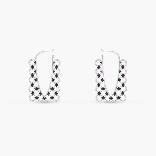 Monochrome Play Rectangular CZ Silver Hoop Earrings