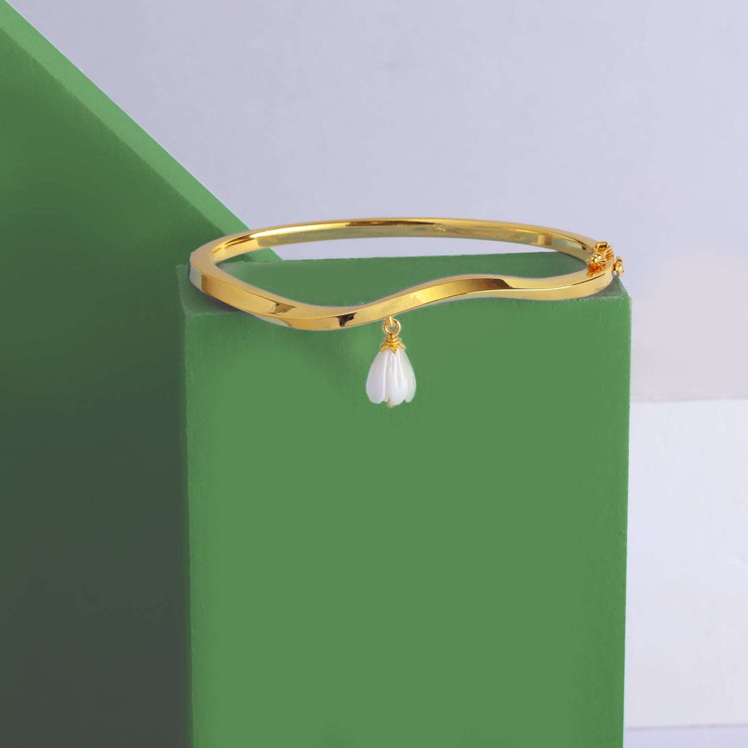 Tulip Charm Silver Cuff Bracelet