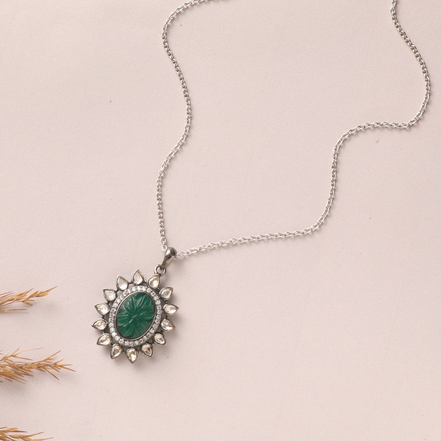 Dainty Carved MOISSANITE SILVER PENDANT