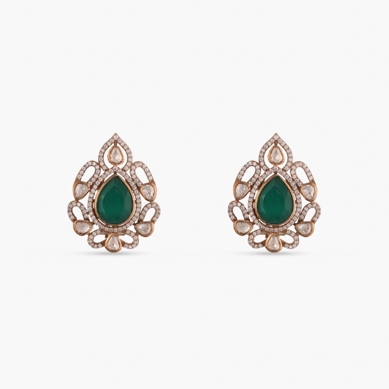 Emerald Opulence Silver Stud Earrings