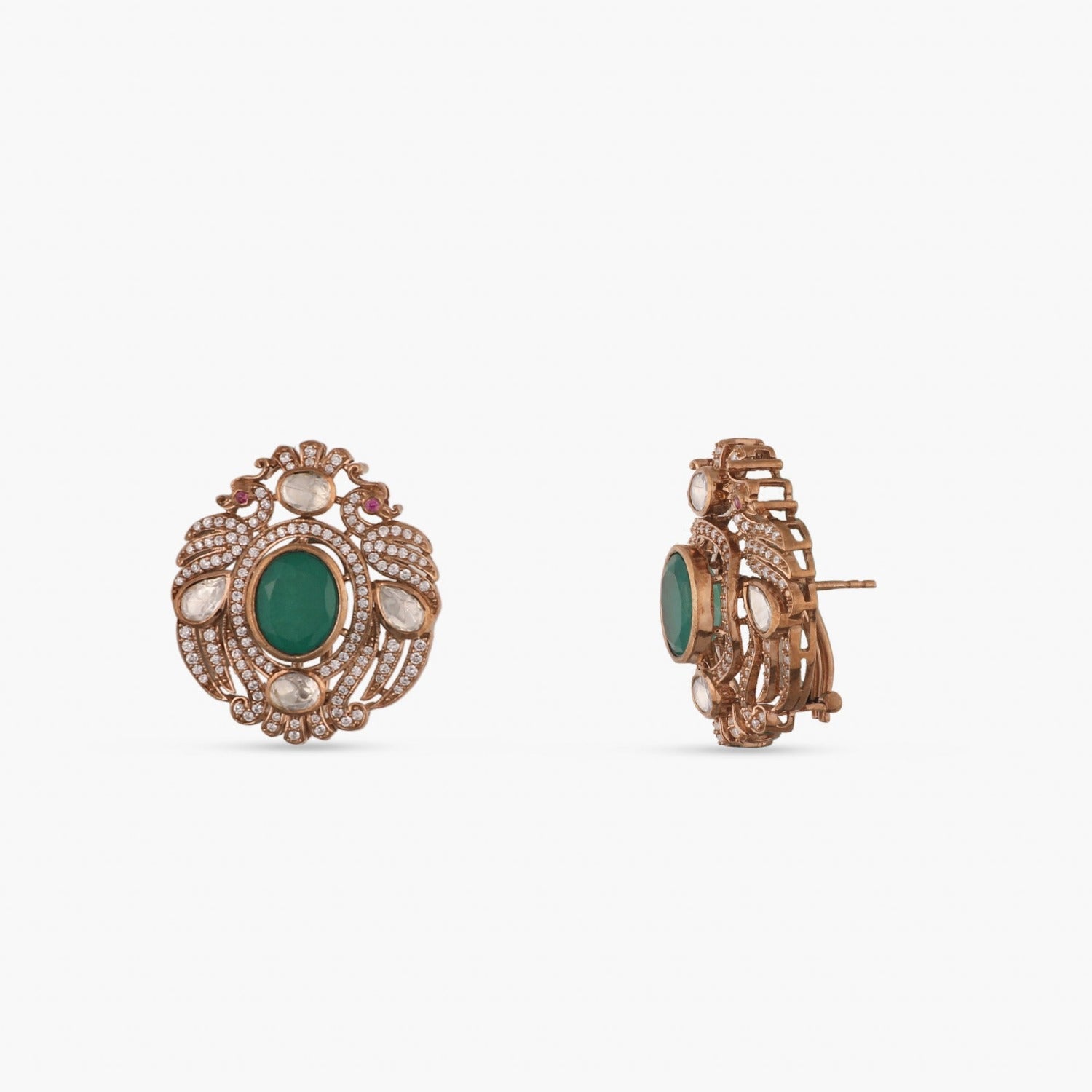 Peacock Emerald Silver Stud Earrings