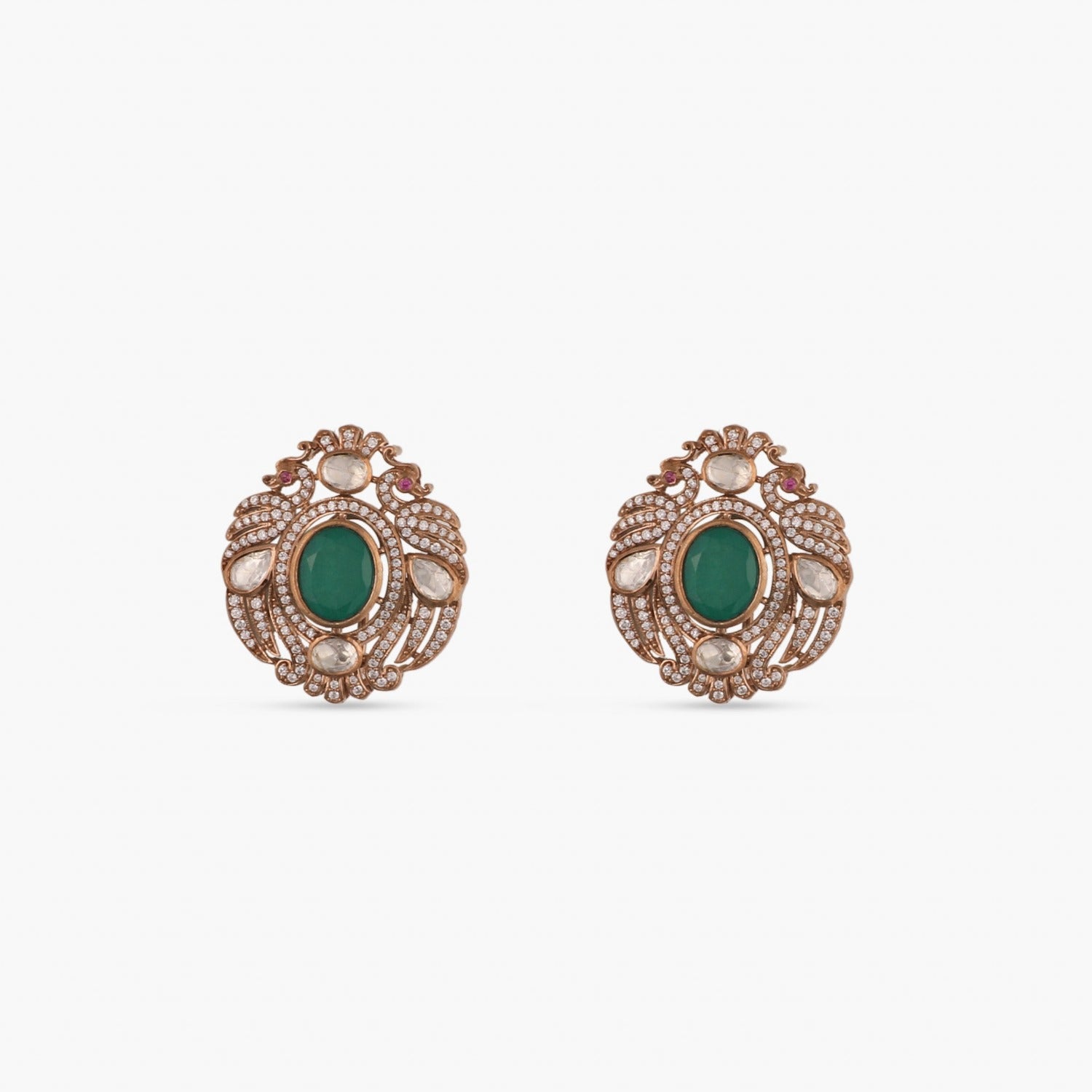 Peacock Emerald Silver Stud Earrings