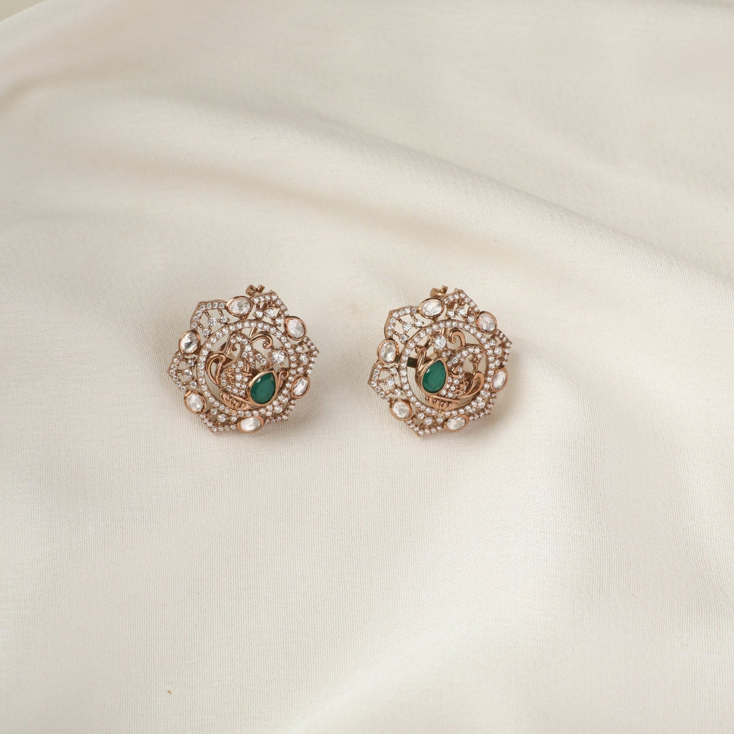 Peacock Emblem Silver Stud Earrings