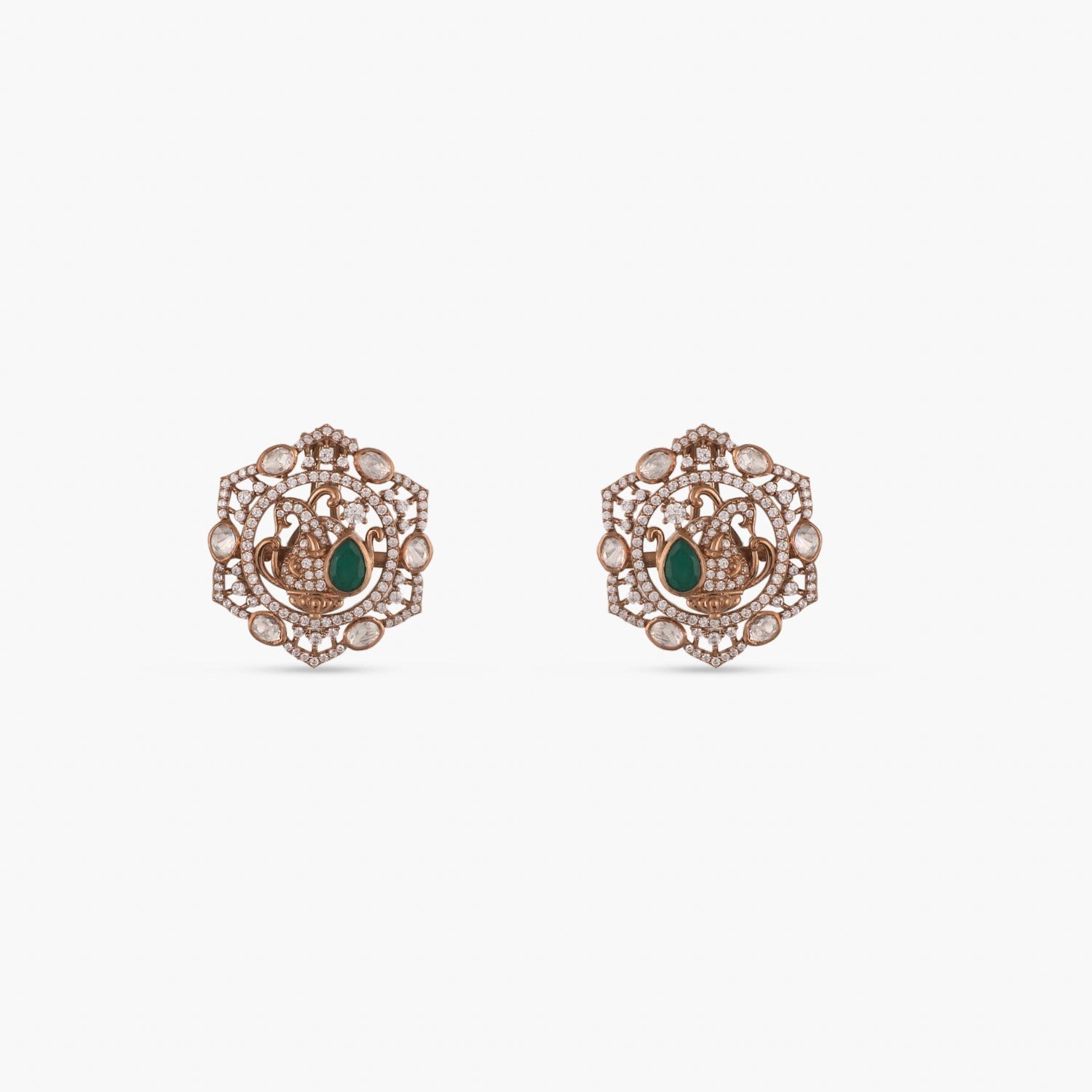 Peacock Emblem Silver Stud Earrings