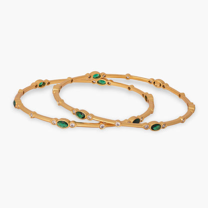 Nyra Modern Green CZ Silver Bangles