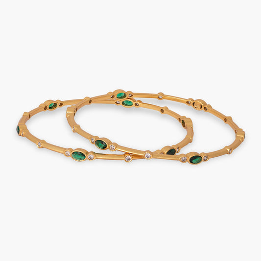 Nyra Modern Green CZ Silver Bangles