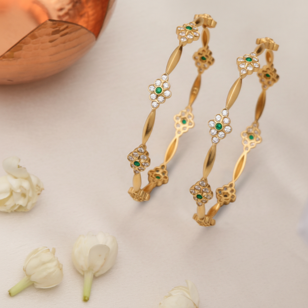 Shravya CZ Green Silver Bangles