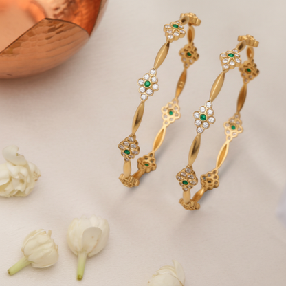 Shravya CZ Green Silver Bangles