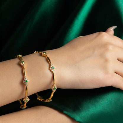 Shravya CZ Green Silver Bangles