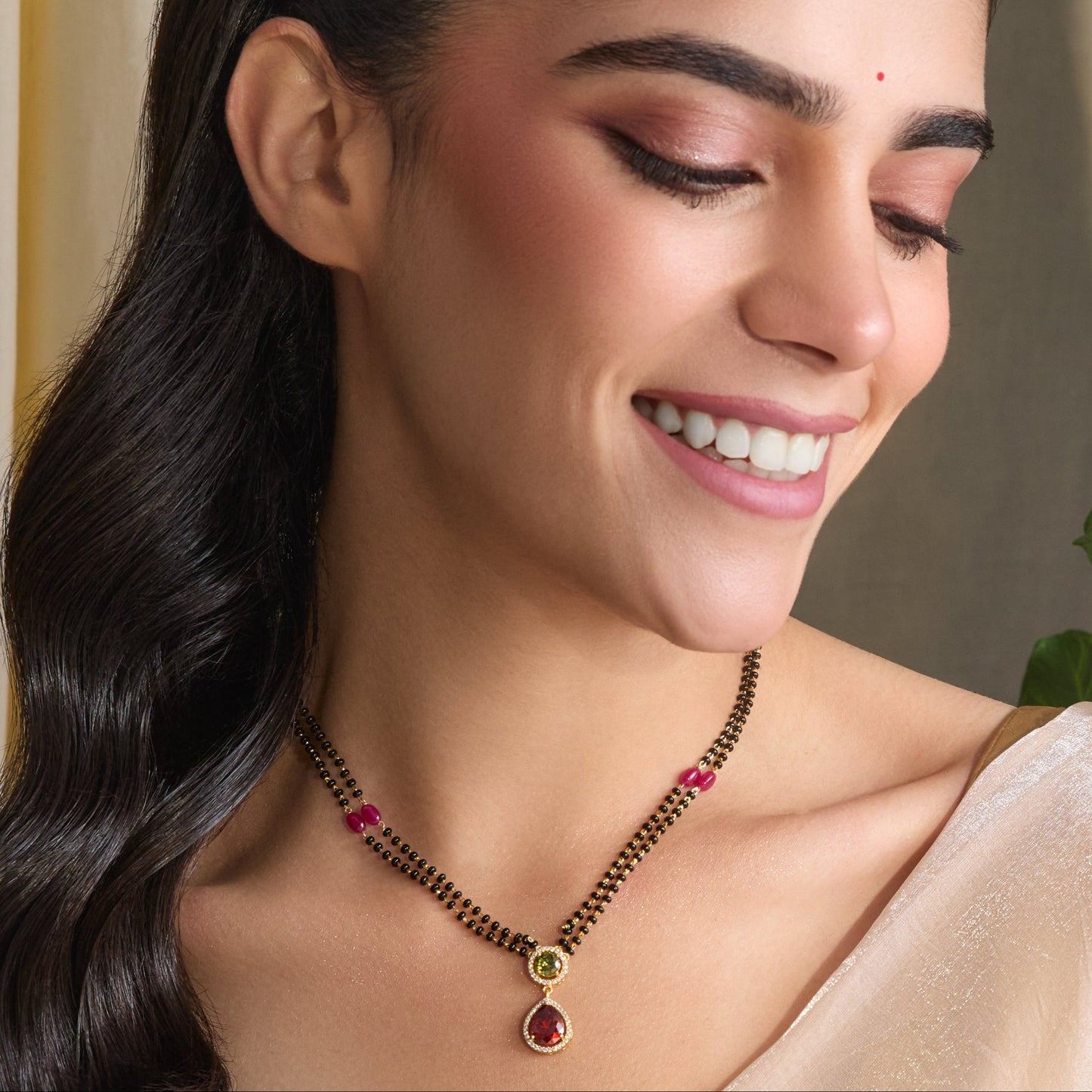 Radiant Crimson CZ Silver Mangalsutra