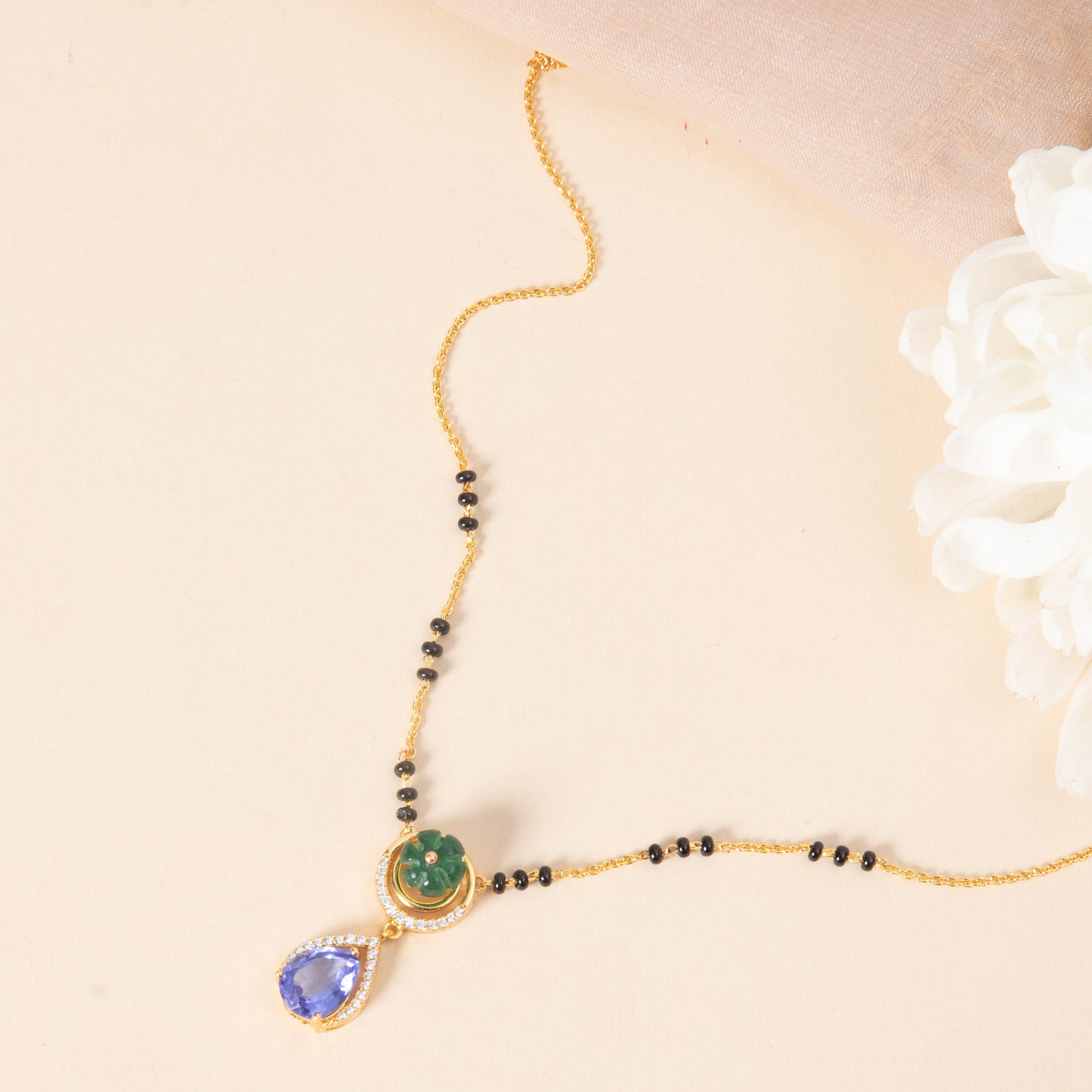 Dewy Peridot CZ Silver Mangalsutra