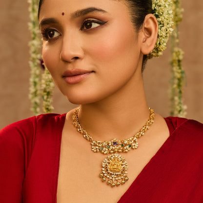 Hartalika Lakshmi CZ Silver Necklace