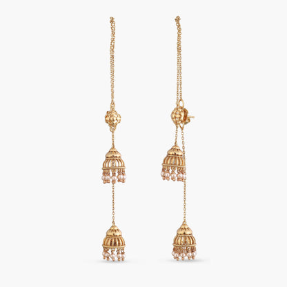 Arpita Antique Threader Silver Jhumka Earrings