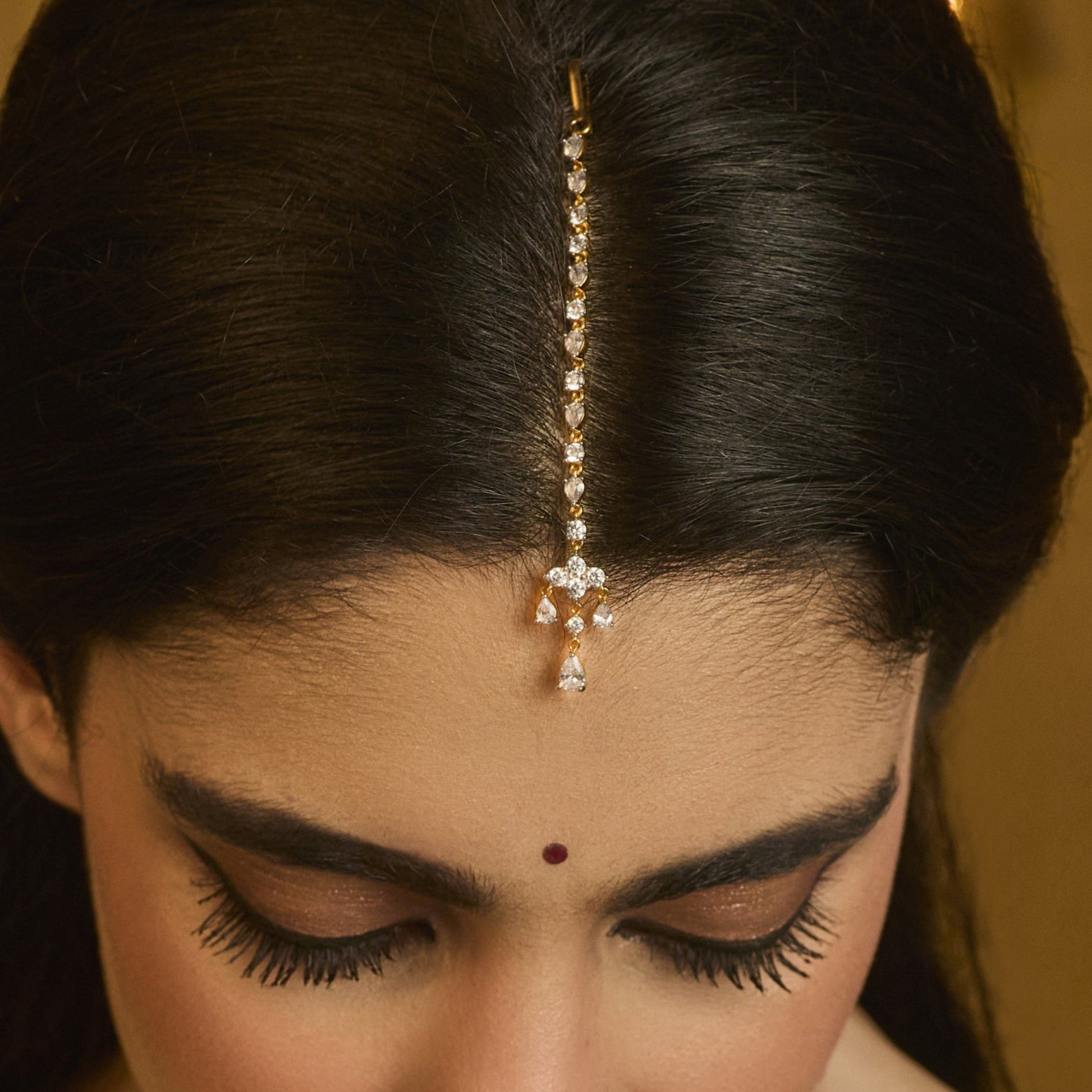 Ishya CZ Drop Silver Maang Tikka