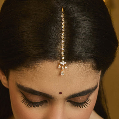 Ishya CZ Drop Silver Maang Tikka