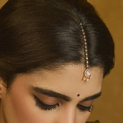 Svara CZ Drop Silver Maang Tikka