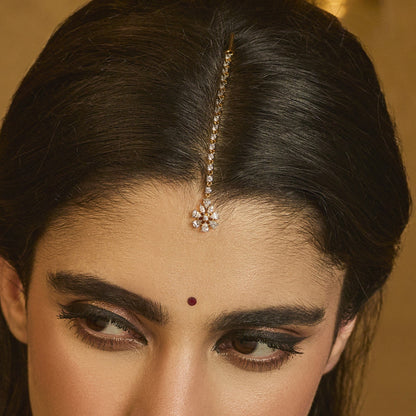 Nivara Floral CZ Silver Maang Tikka