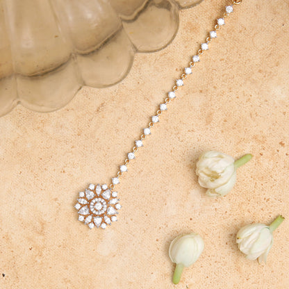 Elina Flora Motif CZ Silver Maang Tikka