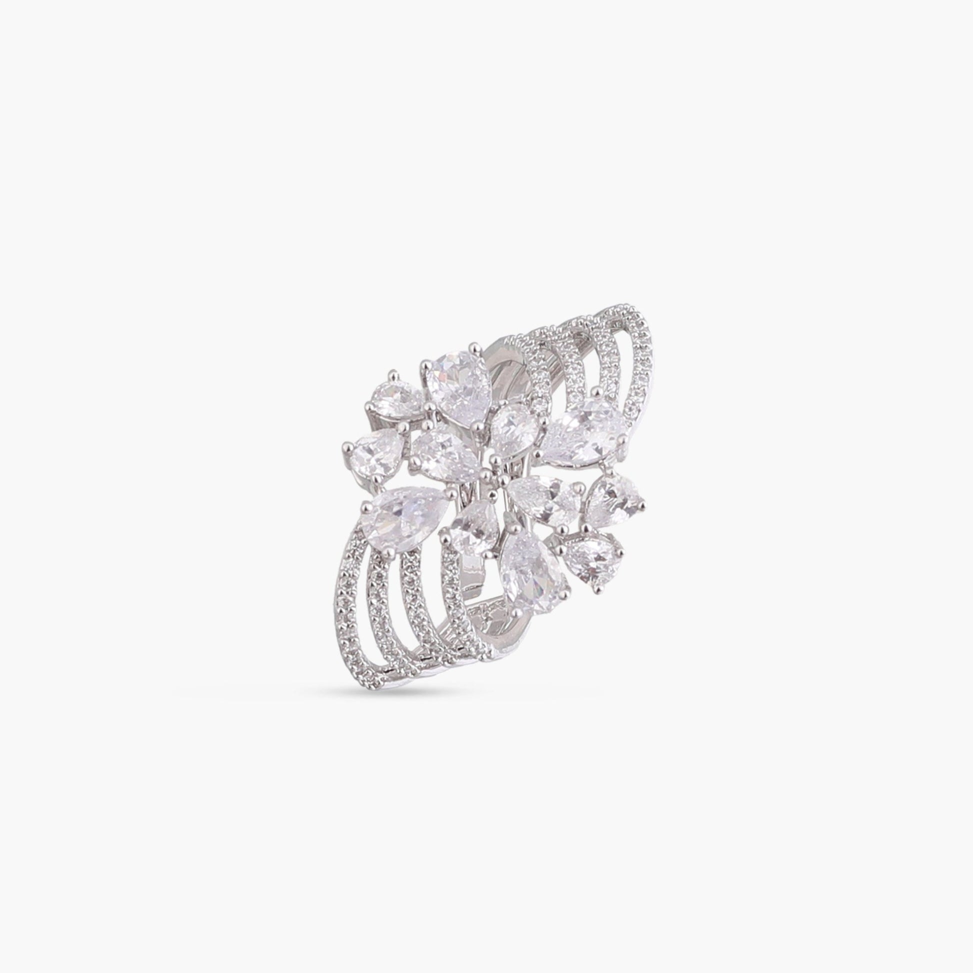 Lira Detailed CZ Cocktail Silver Ring