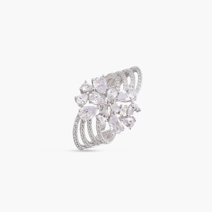 Lira Detailed CZ Cocktail Silver Ring