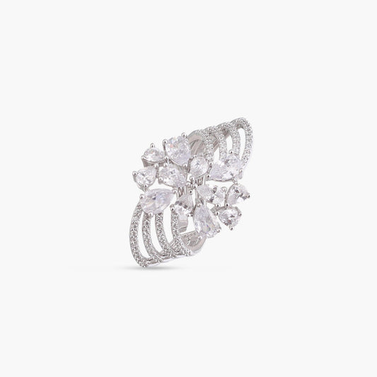Lira Detailed CZ Cocktail Silver Ring