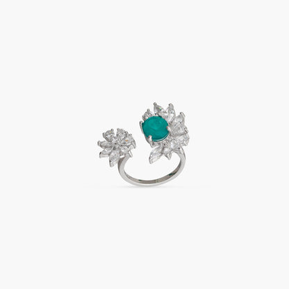 Emerald Bloom CZ Silver Ring