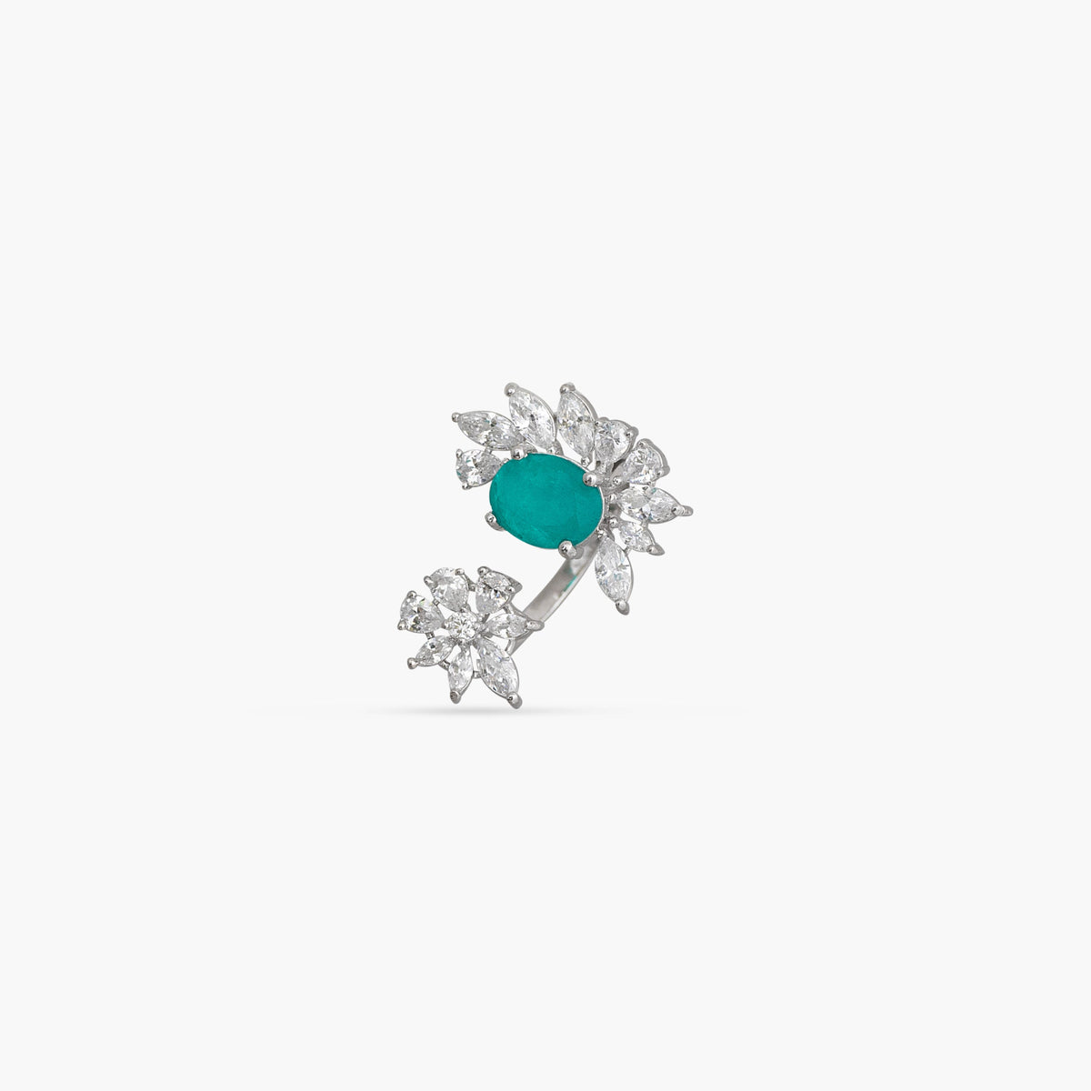 Emerald Bloom CZ Silver Ring