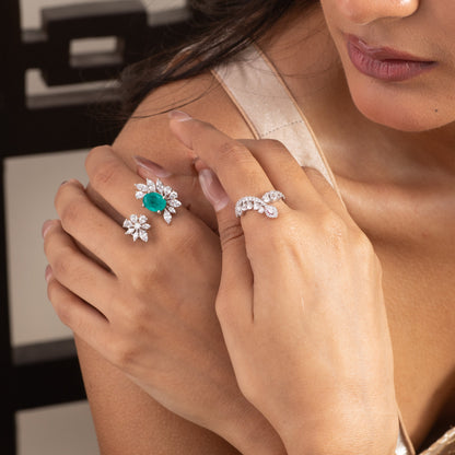 Emerald Bloom CZ Silver Ring