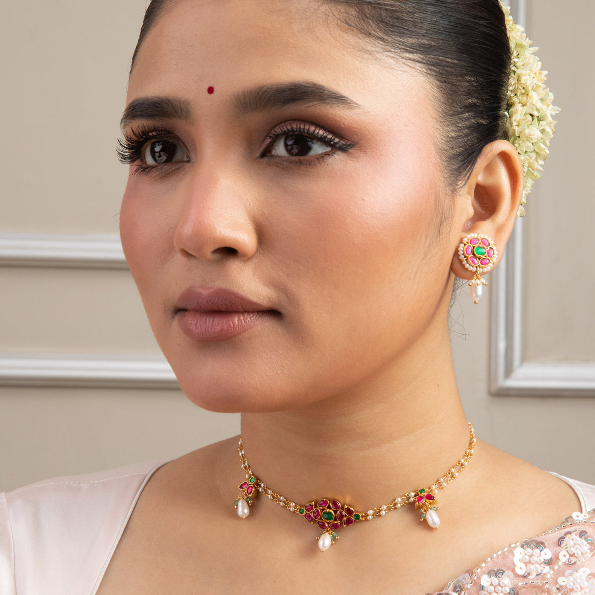 Mira Delicate Jadau Silver Choker
