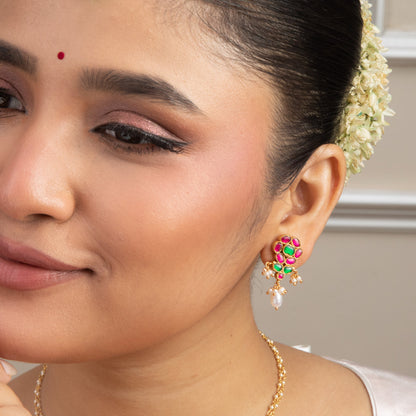 Avani Kempu Jadau Silver Stud Earrings