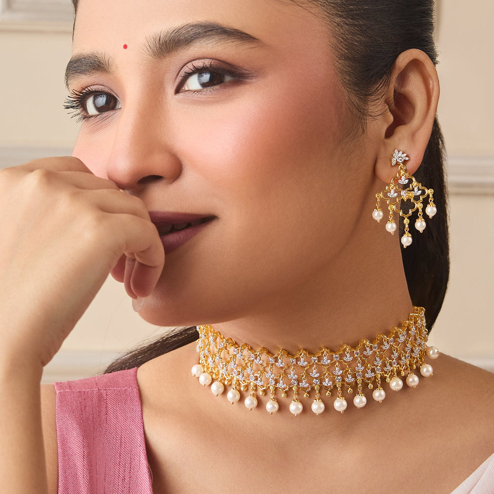 Advika CZ Silver Choker Set