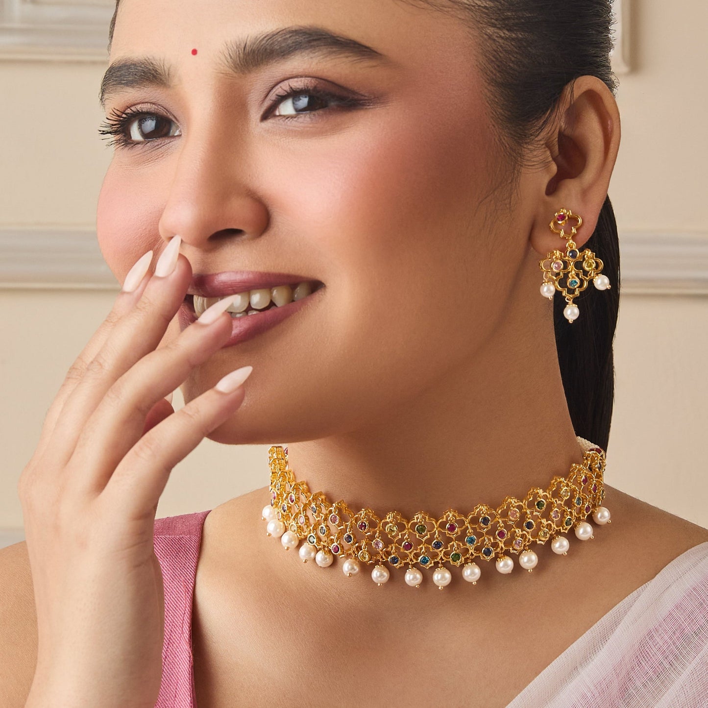 Saanvi CZ Silver Choker Set