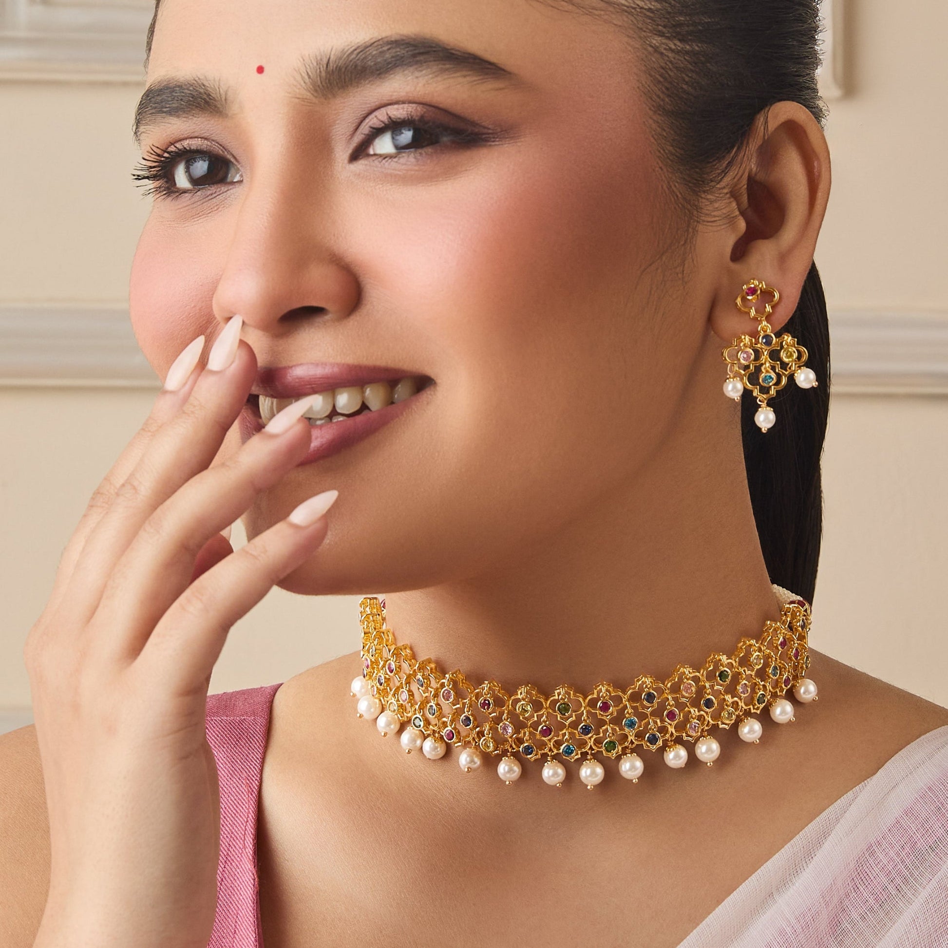 Saanvi CZ Silver Choker Set