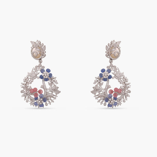Floral Bouquet CZ Silver Statement Earrings